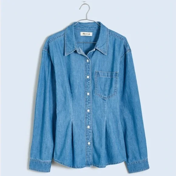 Madewell Chambray Denim Darted Button-Up Long Sleeve Shirt XS - Picture 1 of 11